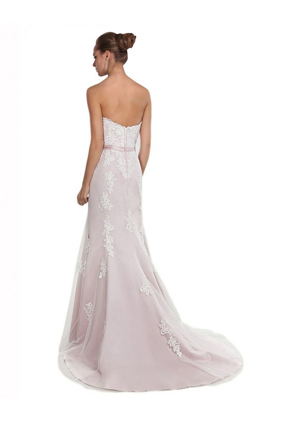Buy Strapless Mermaid Tulle Lace Beach Wedding Dress with Belt UK