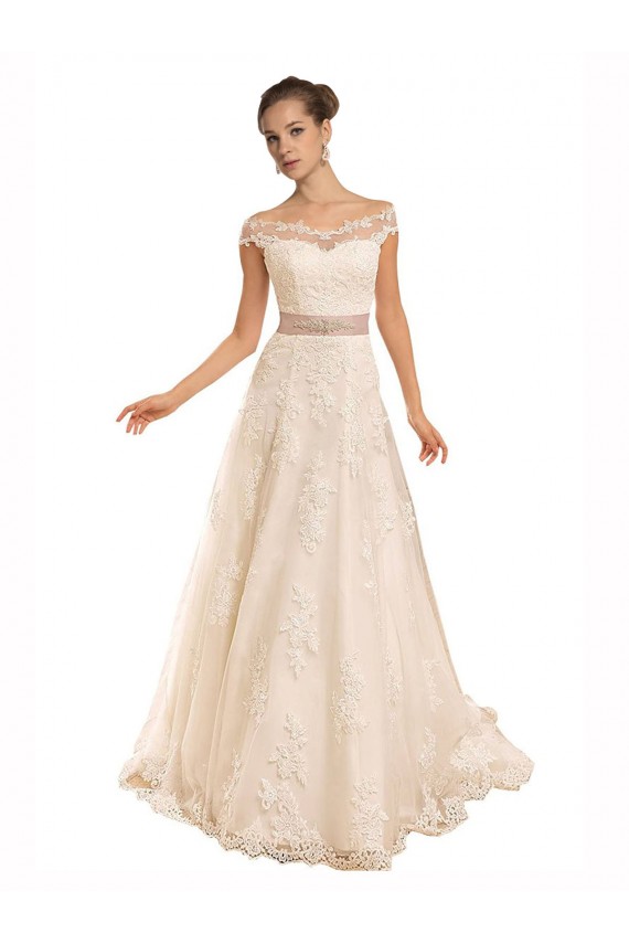 Buy Off the Shoulder Illusion Back A-Line Lace Beach Wedding Dress UK