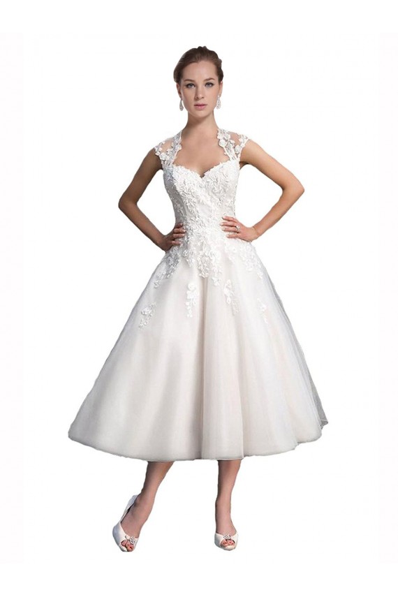 Buy A-Line Short Tea Length Sweetheart Tulle Lace Beach Wedding Dress UK