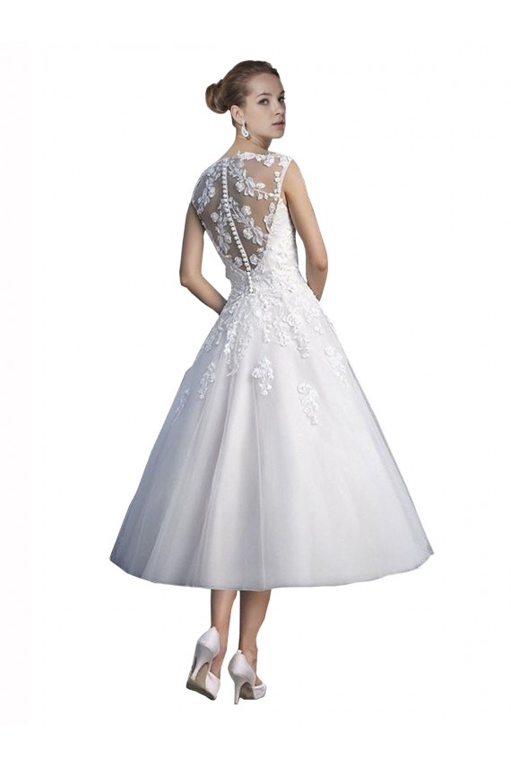 Buy A-Line Short Tea Length Sweetheart Tulle Lace Beach Wedding Dress UK