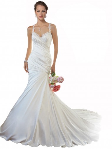 Buy Sweetheart Mermaid Satin Beach Wedding Dress with Illusion Lace Back UK