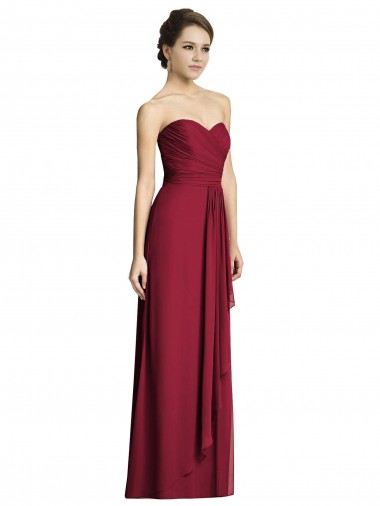 Buy Long Strapless Chiffon Bridesmaid Dress with Side Slit UK