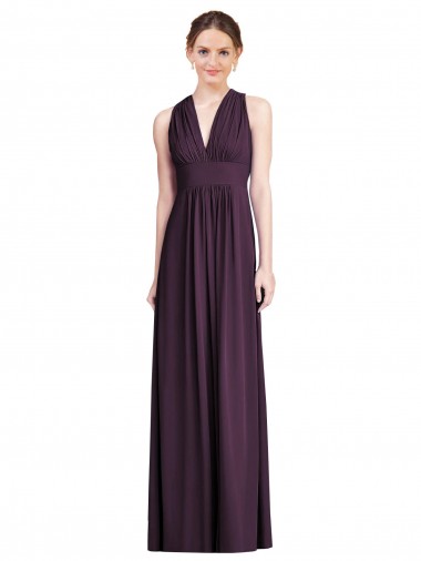 Buy Long Chiffon V-Neck Bridesmaid Dress with Shirred Bodice UK