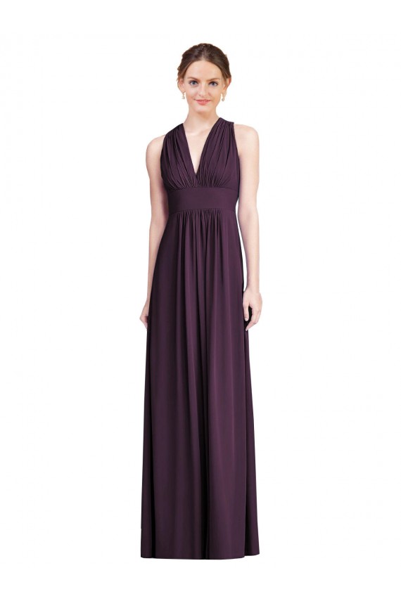 Buy Long Chiffon V-Neck Bridesmaid Dress with Shirred Bodice UK