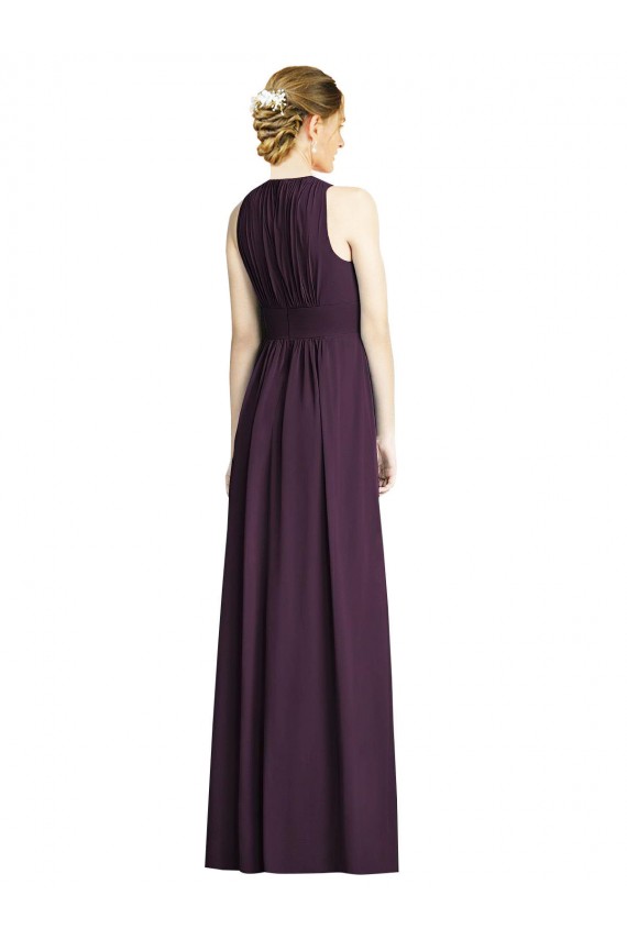 Buy Long Chiffon V-Neck Bridesmaid Dress with Shirred Bodice UK