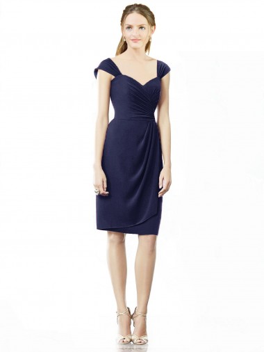 Buy Cocktail Length Short Cap Sleeves Chiffon Bridesmaid Dress UK
