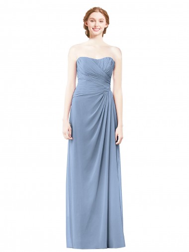 Buy Strapless Long Chiffon Bridesmaid Dress with Sweetheart Neckline UK