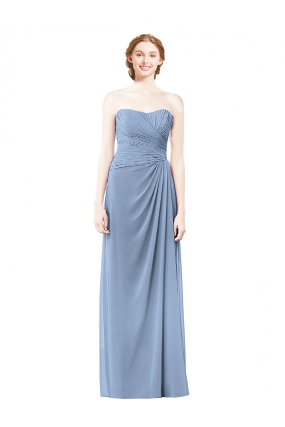Buy Strapless Long Chiffon Bridesmaid Dress with Sweetheart Neckline UK