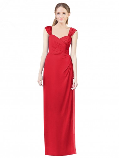 Buy Long Chiffon Bridesmaid Gown with Neckline Straps UK