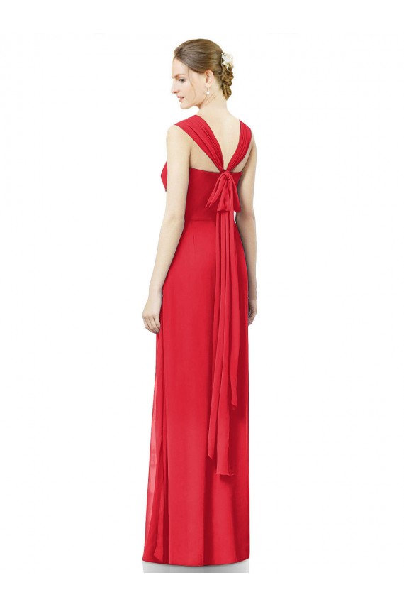 Buy Long Chiffon Bridesmaid Gown with Neckline Straps UK