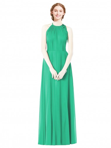 Buy Halter Neckline Long Chiffon Bridesmaid Dress with Side Bow UK