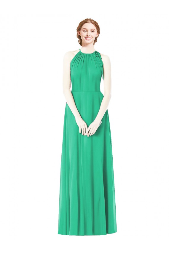 Buy Halter Neckline Long Chiffon Bridesmaid Dress with Side Bow UK