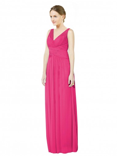 Buy Sleeveless V-Neck Long Chiffon Bridesmaid Dress with V-Back UK