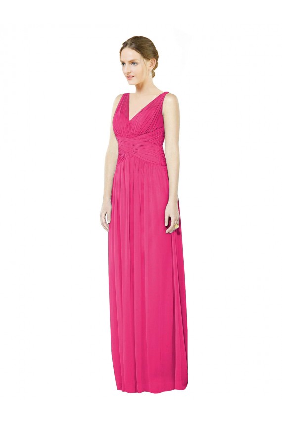 Buy Sleeveless V-Neck Long Chiffon Bridesmaid Dress with V-Back UK