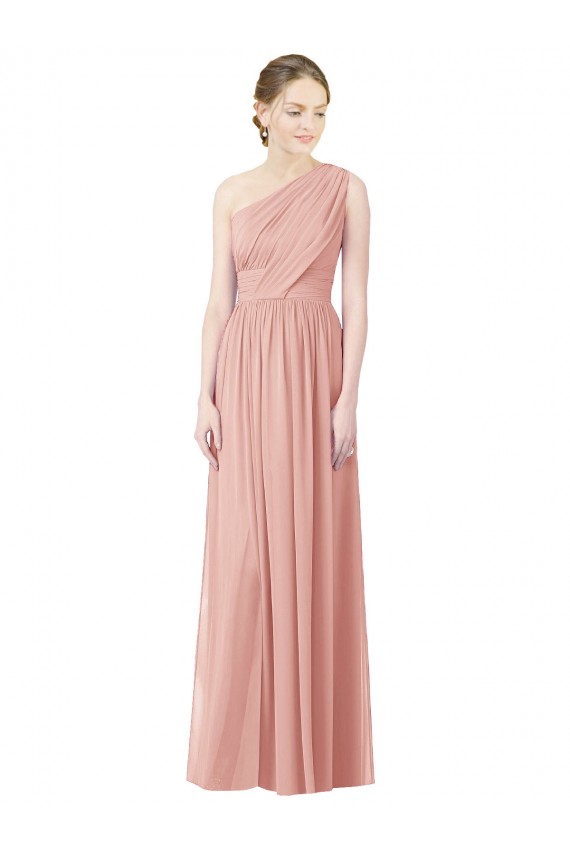 Buy One Shoulder Long Chiffon Bridesmaid Dress with Shirred Waistband UK