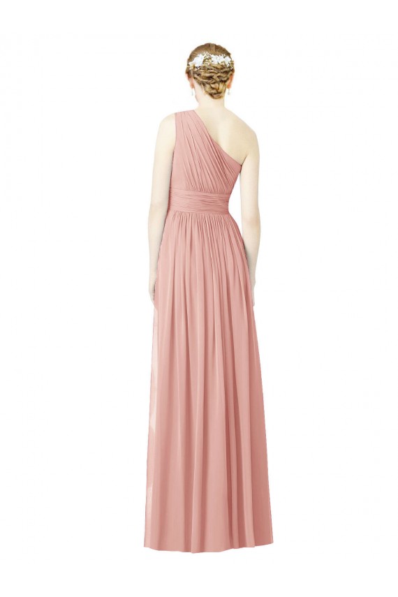 Buy One Shoulder Long Chiffon Bridesmaid Dress with Shirred Waistband UK
