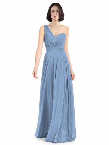 Buy One Shoulder Long Chiffon Bridesmaid Dress with Sweetheart Bodice UK