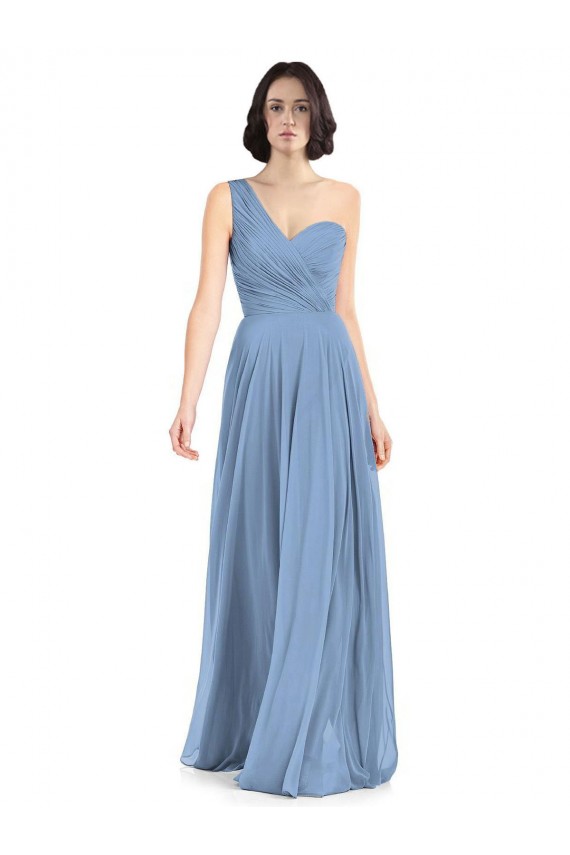 Buy One Shoulder Long Chiffon Bridesmaid Dress with Sweetheart Bodice UK