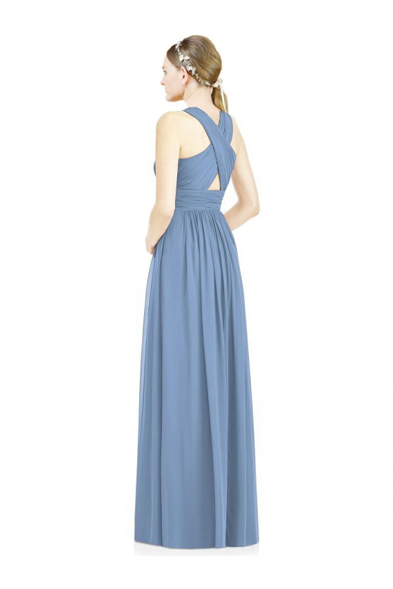 Buy Sleeveless Cross Strap Back Chiffon Bridesmaid Dress UK