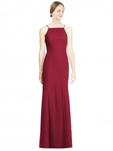 Buy High Square Trumpet Chiffon Bridesmaid Dress with Lace-Up Open Back UK