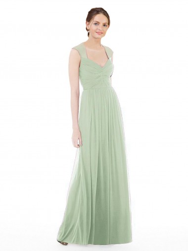 Buy Sheer Back Cap Sleeves Long Chiffon Bridesmaid Dress  UK