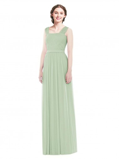 Buy Sleeveless Chiffon Long Bridesmaid Dress with Shoulder Straps UK