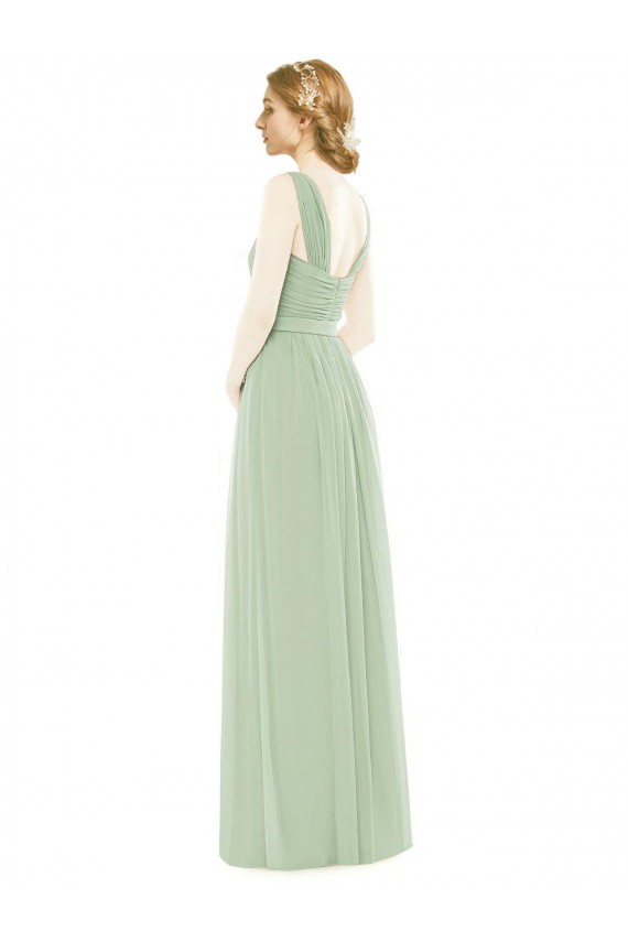 Buy Sleeveless Chiffon Long Bridesmaid Dress with Shoulder Straps UK