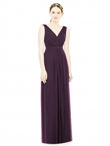 Buy V-Neckline Sleevelss Full Length Chiffon Bridesmaid Dress UK