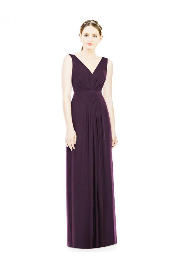 Buy V-Neckline Sleevelss Full Length Chiffon Bridesmaid Dress UK