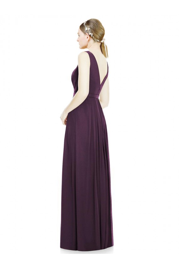 Buy V-Neckline Sleevelss Full Length Chiffon Bridesmaid Dress UK