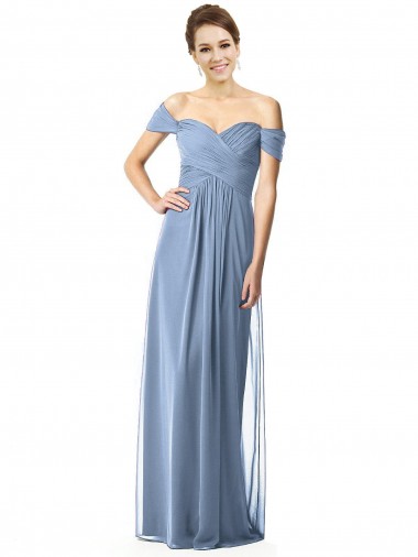 Buy Off the Shoulder Chiffon Bridesmaid Dress with Draped Bodice UK