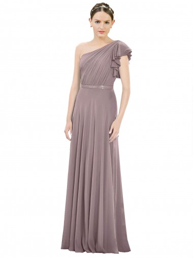 Buy Full Length One Shoulder Chiffon Bridesmaid Dress with Shoulder Ruffle UK