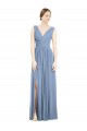 Buy Sleeveless Draped Chiffon Maxi Bridesmaid Dress with Front Slit UK