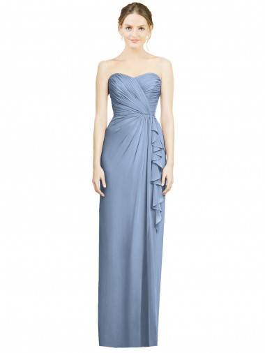 Buy Strapless Full-Length Chiffon Bridesmaid Dress with Front Slit UK