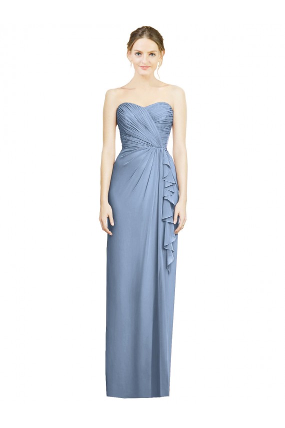 Buy Strapless Full-Length Chiffon Bridesmaid Dress with Front Slit UK