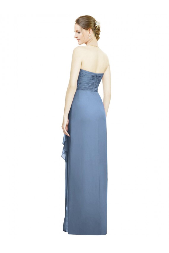 Buy Strapless Full-Length Chiffon Bridesmaid Dress with Front Slit UK