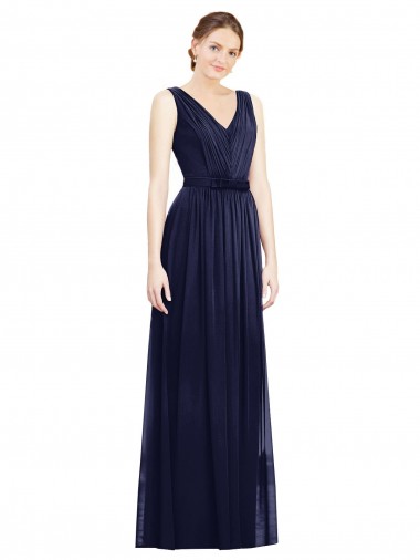 Buy Full-Length V-Neck Lux Chiffon Bridesmaid Dress with V-Back UK