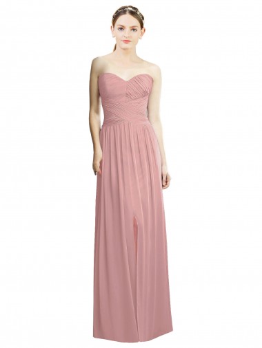 Buy Crossover Draped Sweetheart Chiffon Formal Bridesmaid Dress with Front Slit UK