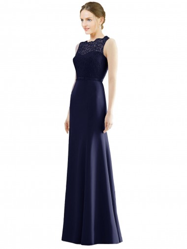 Buy Lace Bodice Open Back Trumpet Chiffon Bridesmaid Dress with Bow Belt UK