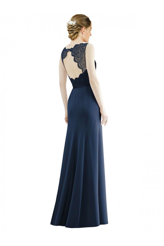 Buy Lace Bodice Open Back Trumpet Chiffon Bridesmaid Dress with Bow Belt UK