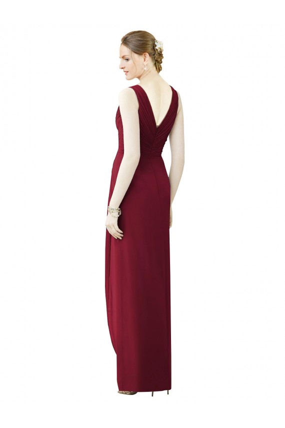 Buy Draped Sleeveless Long Chiffon V-Neck Bridesmaid Dress UK