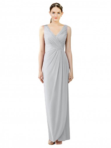 Buy Draped Sleeveless Long Chiffon V-Neck Bridesmaid Dress UK