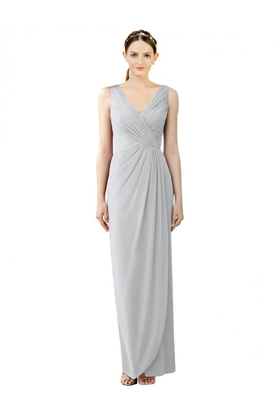 Buy Draped Sleeveless Long Chiffon V-Neck Bridesmaid Dress UK