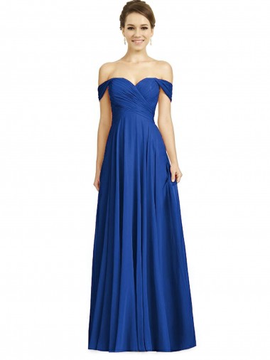 Buy Off the Shoulder Draped Chiffon Maxi Bridesmaid Dress UK