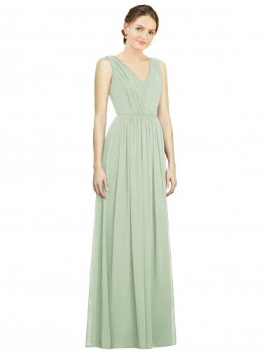 Buy Natural Waist V-Neck Draped Chiffon Bridesmaid Dress UK