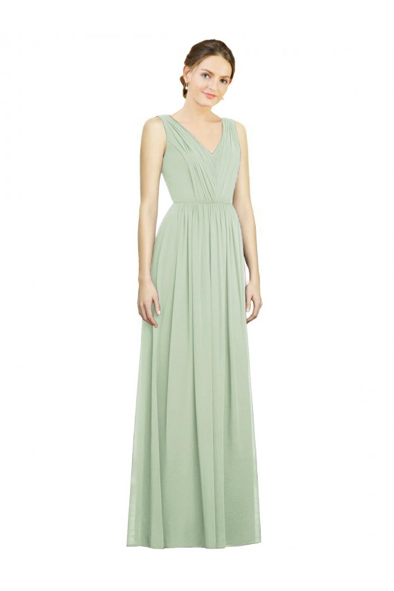 Buy Natural Waist V-Neck Draped Chiffon Bridesmaid Dress UK