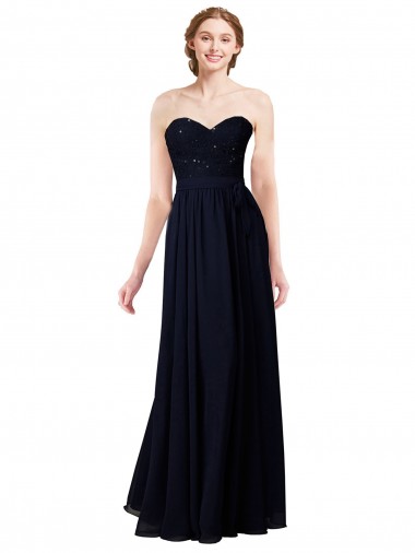 Buy Strapless Chiffon Bridesmaids Dress with a Beaded Lace Sweetheart Bodice UK