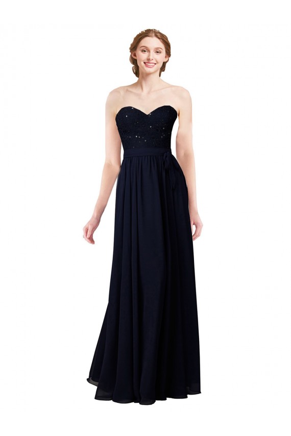 Buy Strapless Chiffon Bridesmaids Dress with a Beaded Lace Sweetheart Bodice UK
