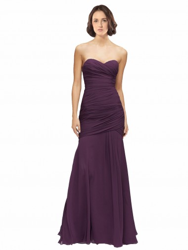 Buy Full Length Chiffon Bridesmaid Dress with Sweetheart Neckline and Ruffles UK