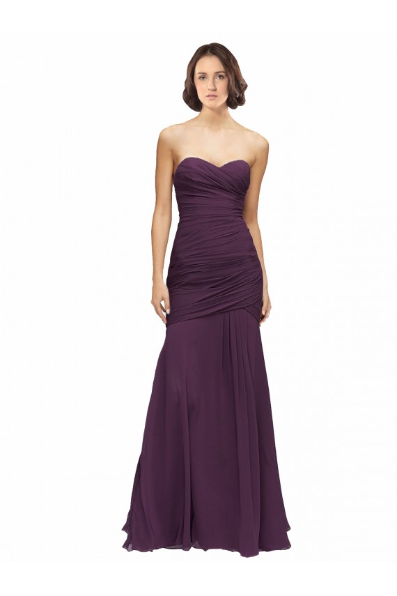 Buy Full Length Chiffon Bridesmaid Dress with Sweetheart Neckline and Ruffles UK